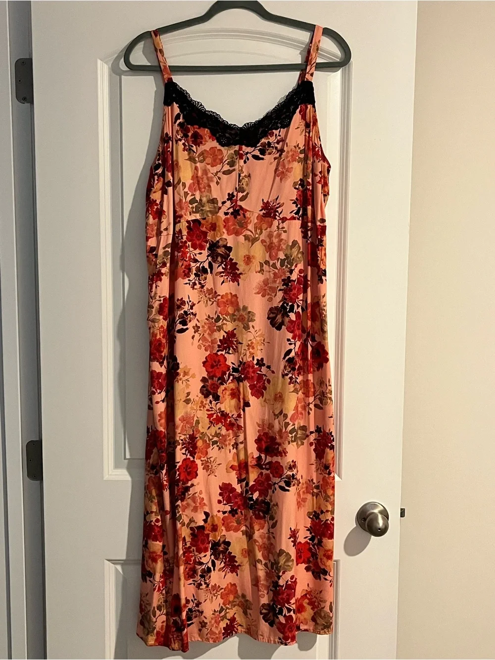 Torrid Challis Cami Slip Midi Tea Dress Coral Pink Floral Lace Trim Boho Flowy 2